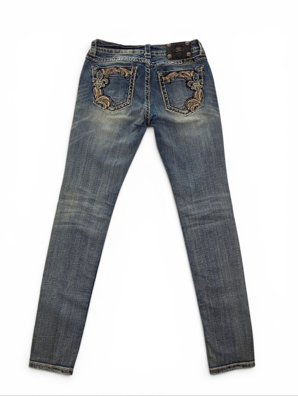 Miss Me Skinny Jeans Fleur De Lis Embellished Stretch Denim 28 Western Bling